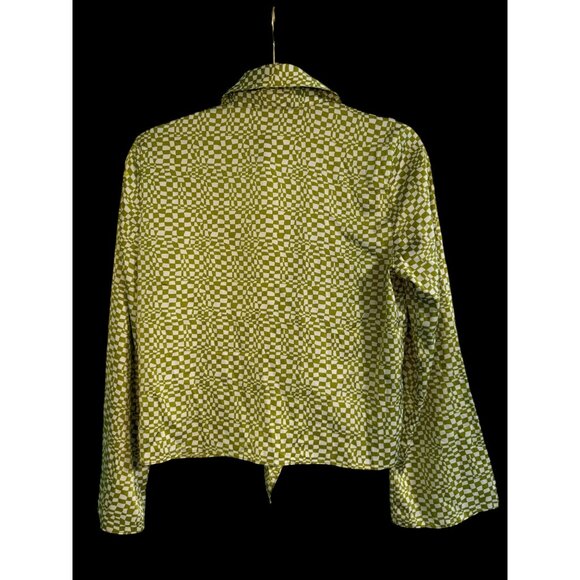 Maison DAmélie XS Green Checkerboard Tie-Front Blouse - Picture 2 of 6